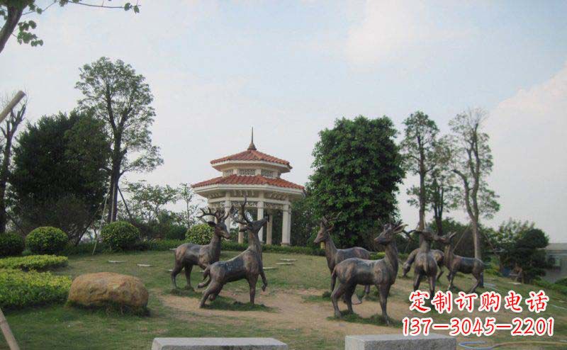 金华公园群鹿动物铜雕