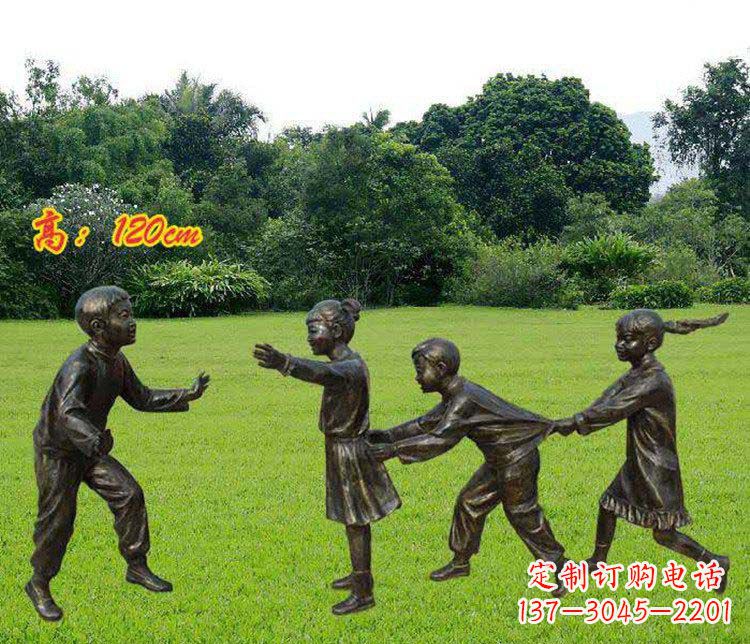 金华公园玩老鹰捉小鸡的儿童小品铜雕 (2)