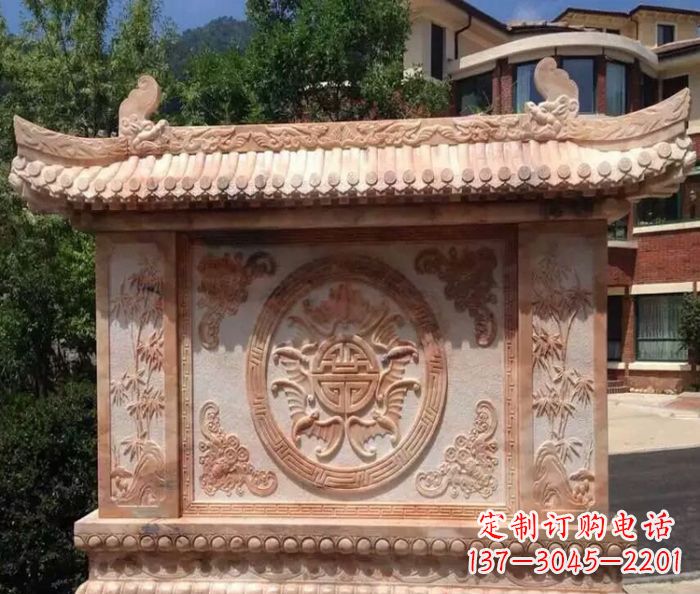 金华中领雕塑-公园晚霞红蝙蝠竹子石影壁雕塑