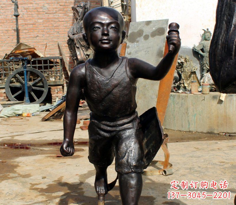 金华打造完美的小孩铜雕,让童趣活跃