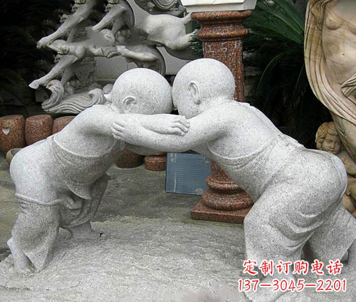 金华可爱小孩摔跤石雕