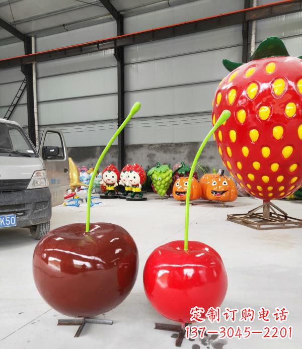 金华公园小区玻璃钢仿真樱桃水果雕塑