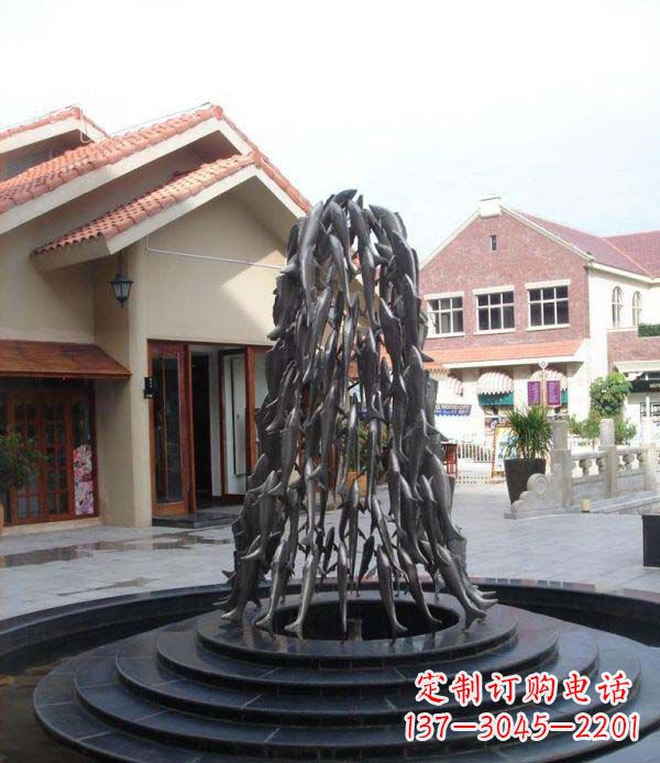 金华欢乐鱼群,喷泉铜雕
