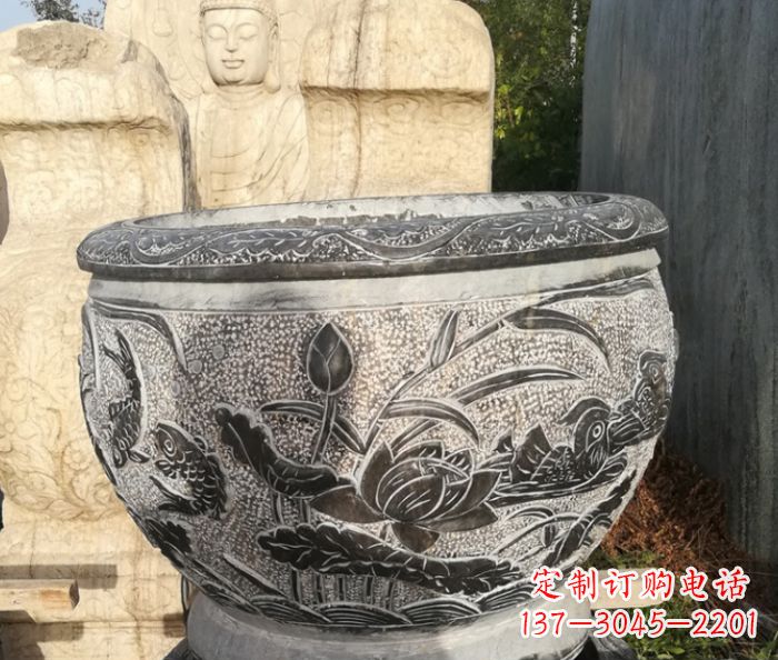 金华室内装饰用鸳鸯荷花浮雕水缸