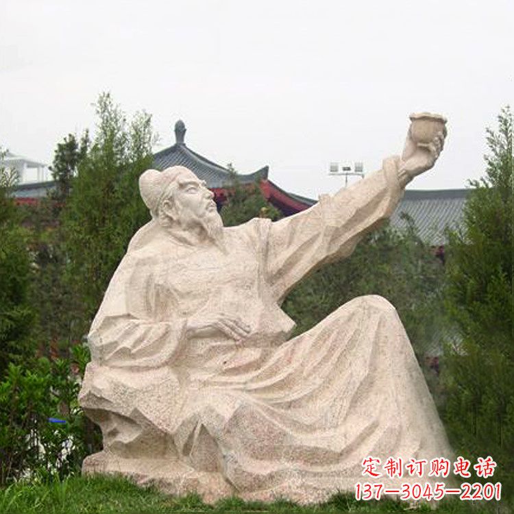 金华公园园林著名诗人李白石雕塑像