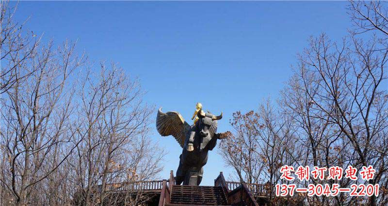 金华精美铜雕雕塑——可爱小男孩站在飞牛上