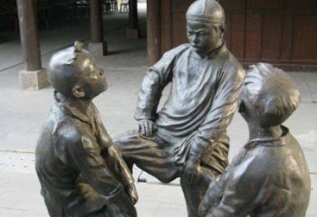 金华铜雕男孩斗鸡小品雕塑