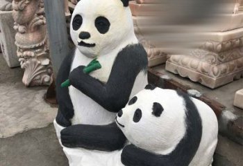 金华领雕塑——公园母子熊猫石雕
