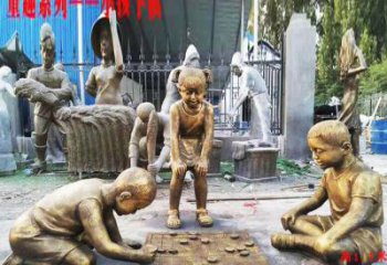 金华铜质童趣儿童下棋雕塑