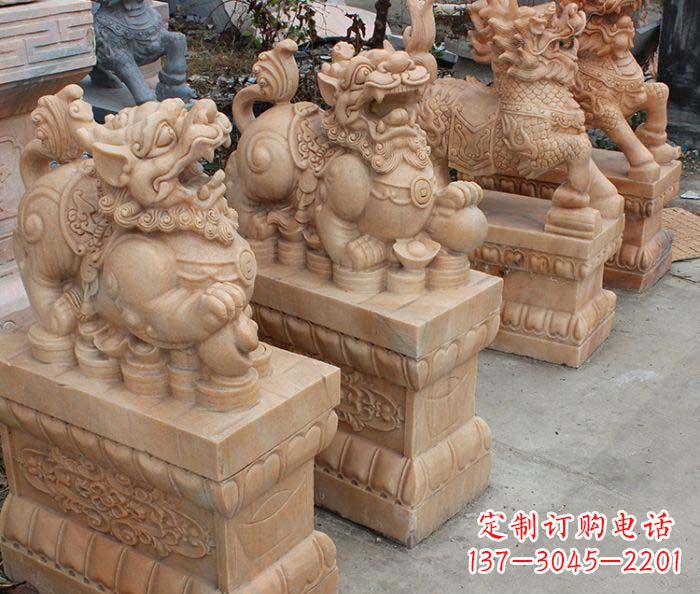 金华中领雕塑-古代神兽晚霞红貔貅石雕
