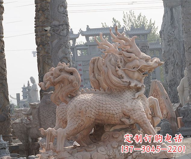 金华中领雕塑:古典麒麟石雕,美丽传承