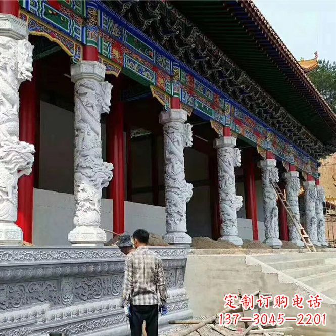 金华精美手工制作的精美古建汉白玉龙柱雕塑