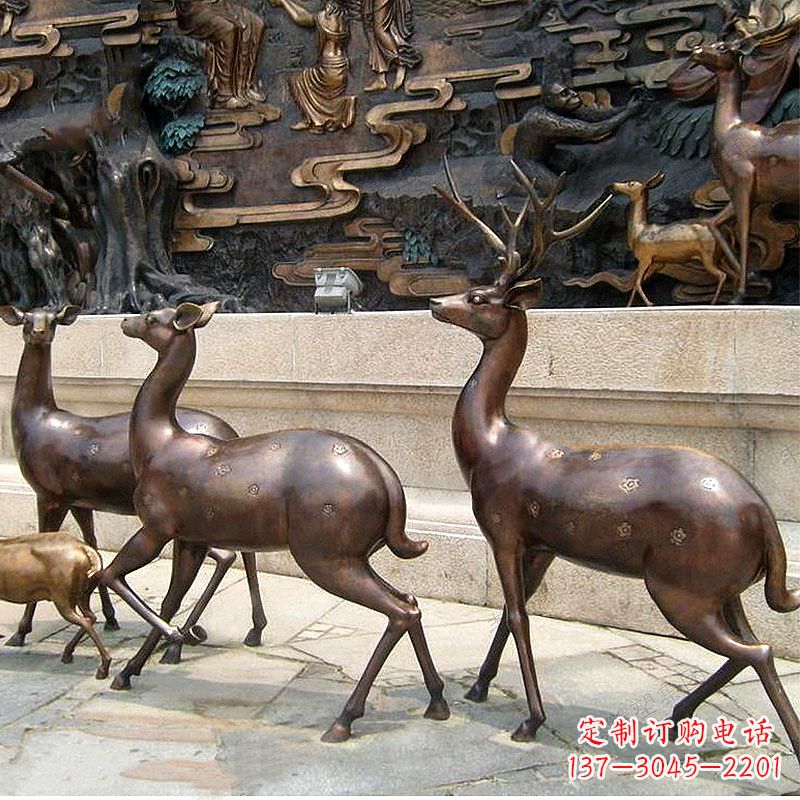 金华古铜色梅花鹿铜雕精美塑型