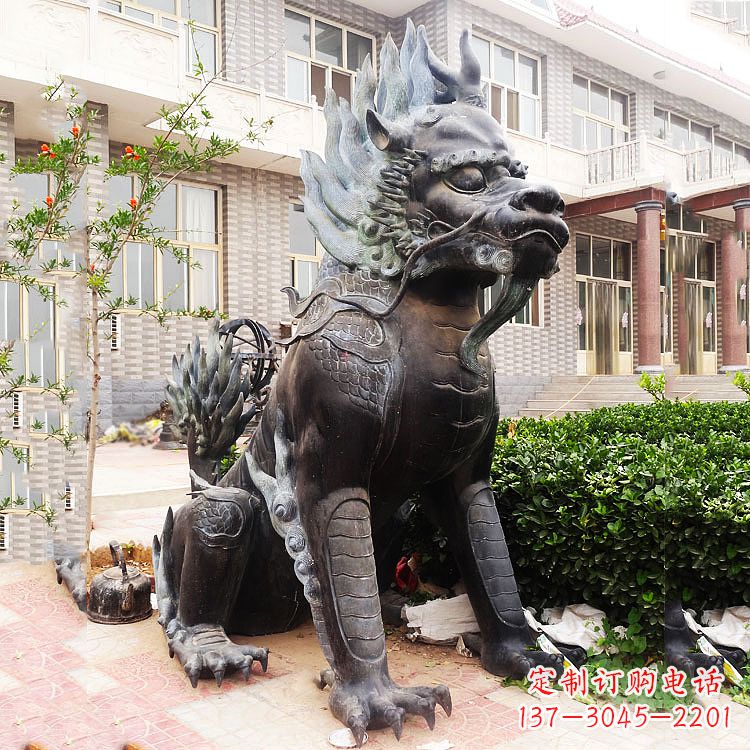 金华古铜色镇宅铜麒麟雕塑,精美绝伦!