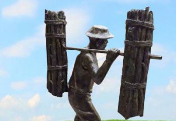 金华精美老人铜雕，传承古代挑柴精神