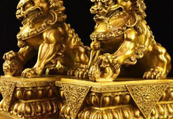 金华故宫金狮子雕塑，精工细技定制爱心图案