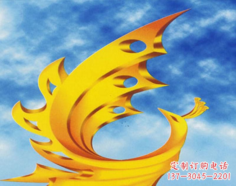 金华广场摆u需i高金色的凤凰雕塑