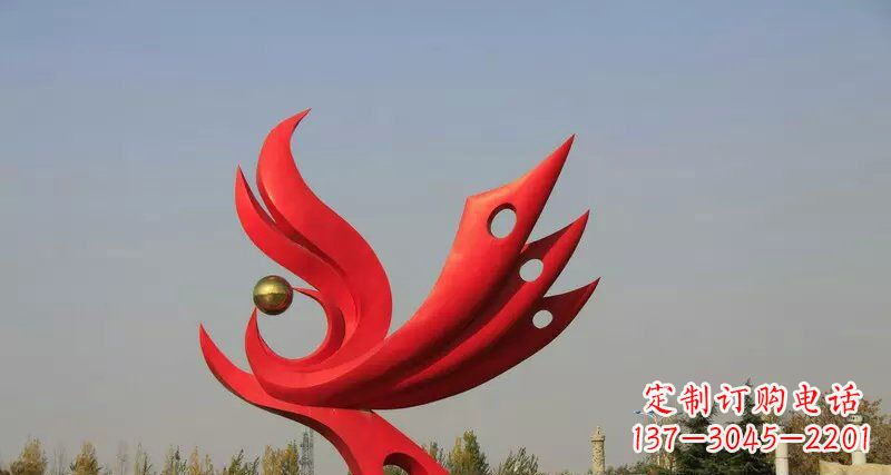 金华广场不锈钢抽象凤凰凤临宝地雕塑