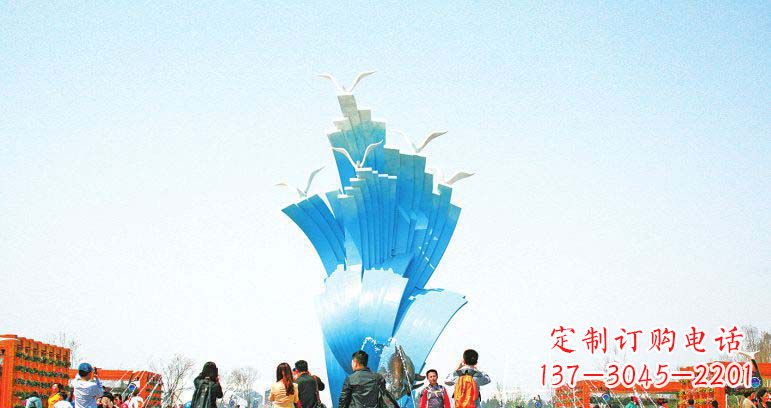 金华广场不锈钢海鸥和海浪雕塑
