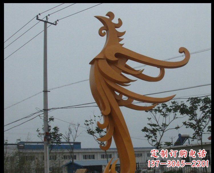 金华新中式风格不锈钢金色凤凰雕塑