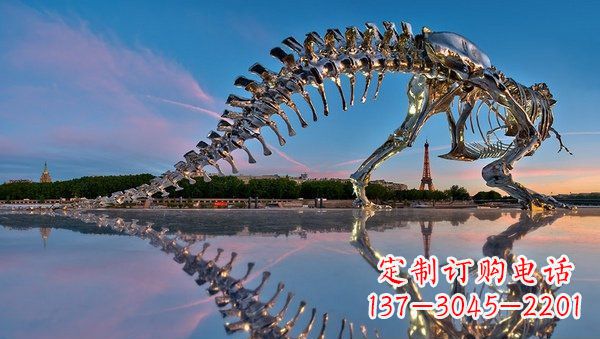 金华魅力无穷的不锈钢恐龙骨架雕塑