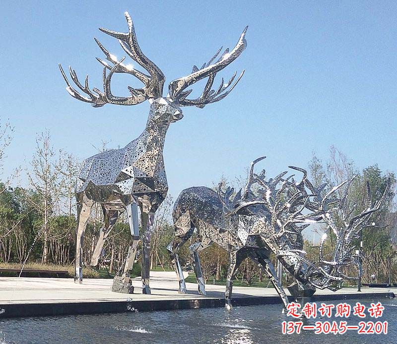 金华优雅而古典的不锈钢梅花鹿摆件雕塑