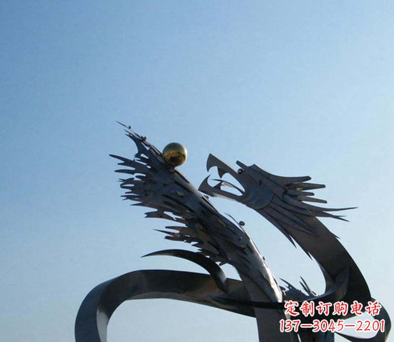 金华广场不锈钢盘龙吞球抽象雕塑