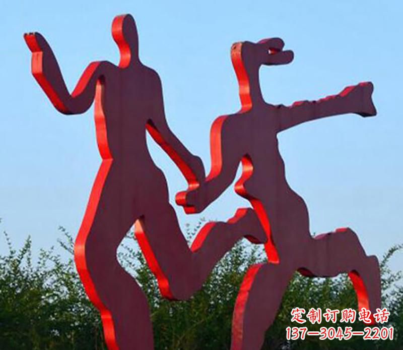 金华中领雕塑-多彩情侣跑步雕塑