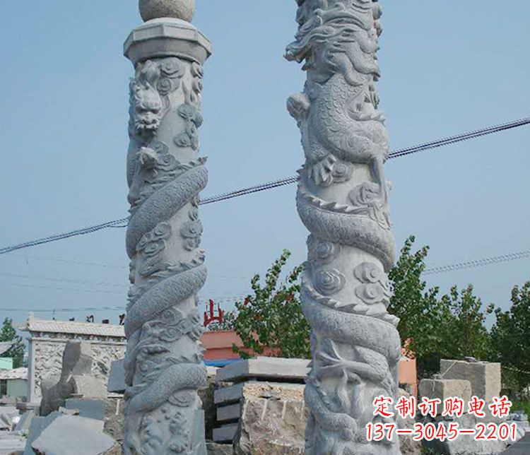 金华广场大理石盘龙柱景观石雕_1