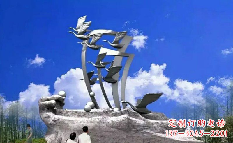 金华中领雕塑:大雁不锈钢雕塑,质感优雅