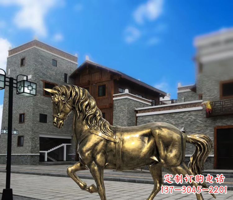 金华广场仿铜奔马雕塑 玻璃钢公园景观动物雕塑