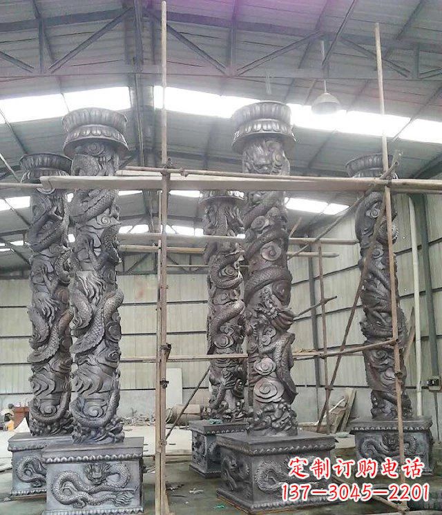 金华广场仿铜龙柱玻璃钢柱子雕塑