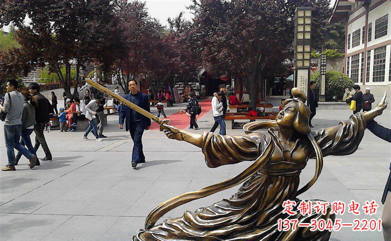金华中领雕塑:美轮美奂的古代美女舞剑人物铜雕