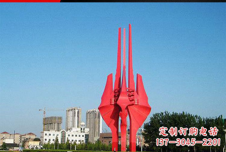 金华中领雕塑红色不锈钢树叶雕塑
