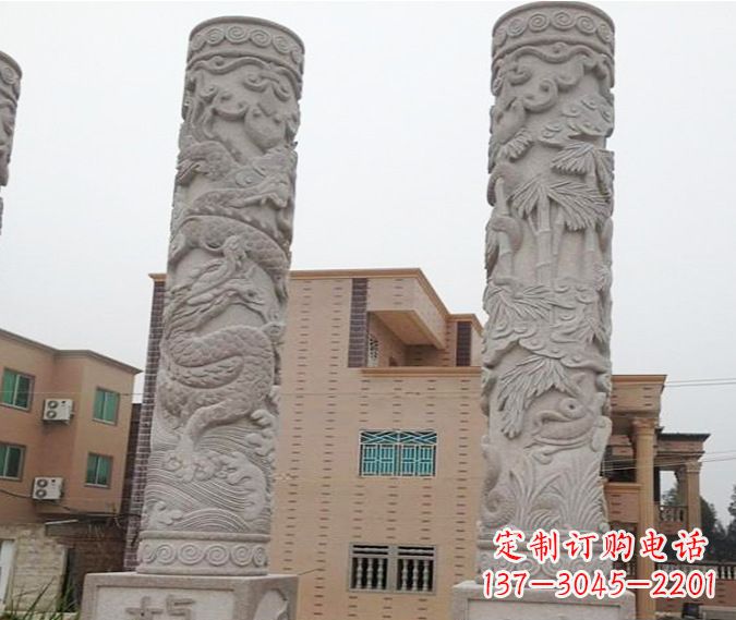 金华广场景观大理石12生肖龙柱石雕 (2)