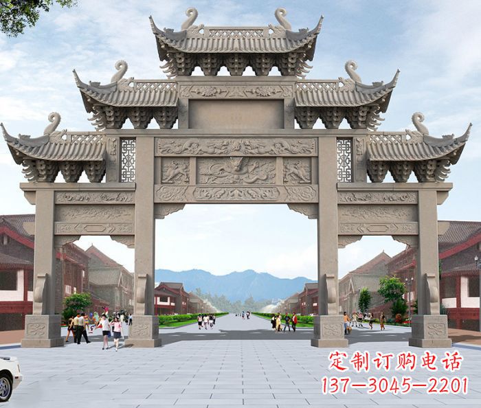 金华以大理石石雕装饰的精美牌楼雕塑