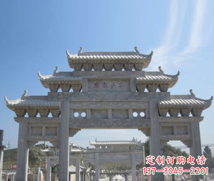 金华三门石雕牌坊精美雕塑