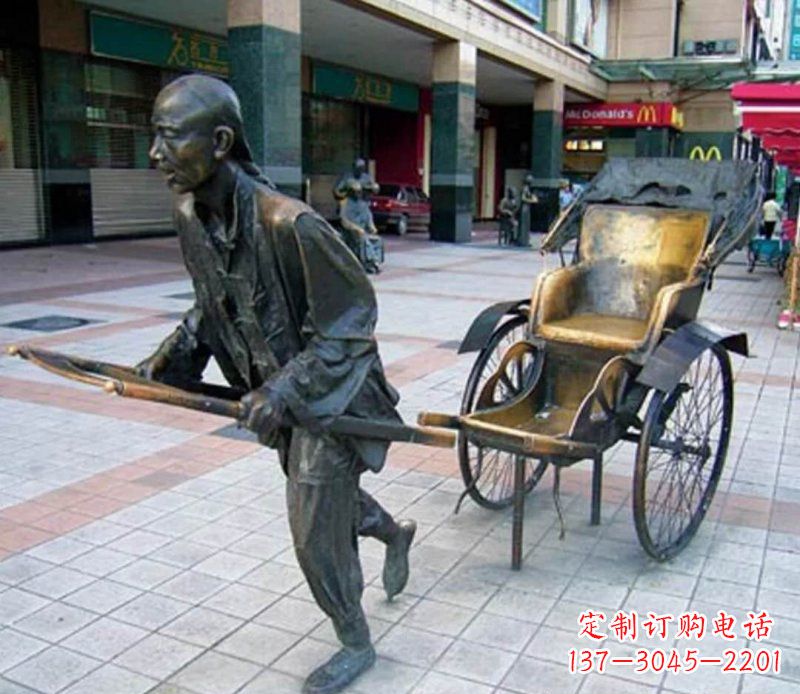 金华广场铜雕拉黄包车人物雕塑