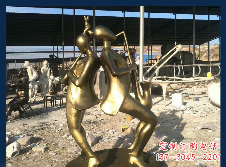 金华广场铜雕贴金吹萨克斯人物雕塑