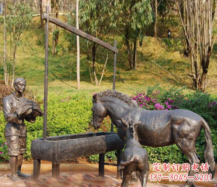 金华广场铜雕喂马动物雕塑