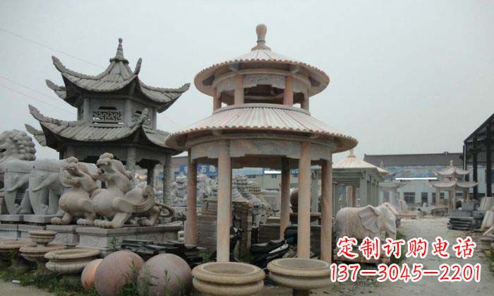 金华海景石雕凉亭——晚霞红圆顶石雕凉亭