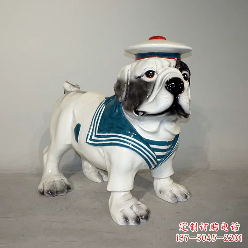 金华海军玻璃钢仿陶瓷斗牛犬狗雕塑