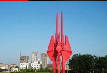 金华中领雕塑红色不锈钢树叶雕塑