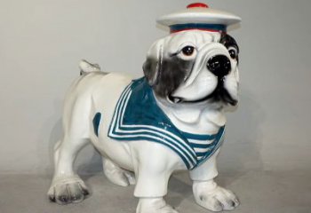 金华海军玻璃钢仿陶瓷斗牛犬狗雕塑