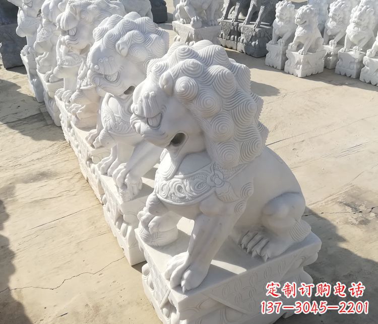 金华汉白玉踩球狮子门口招财镇宅石雕