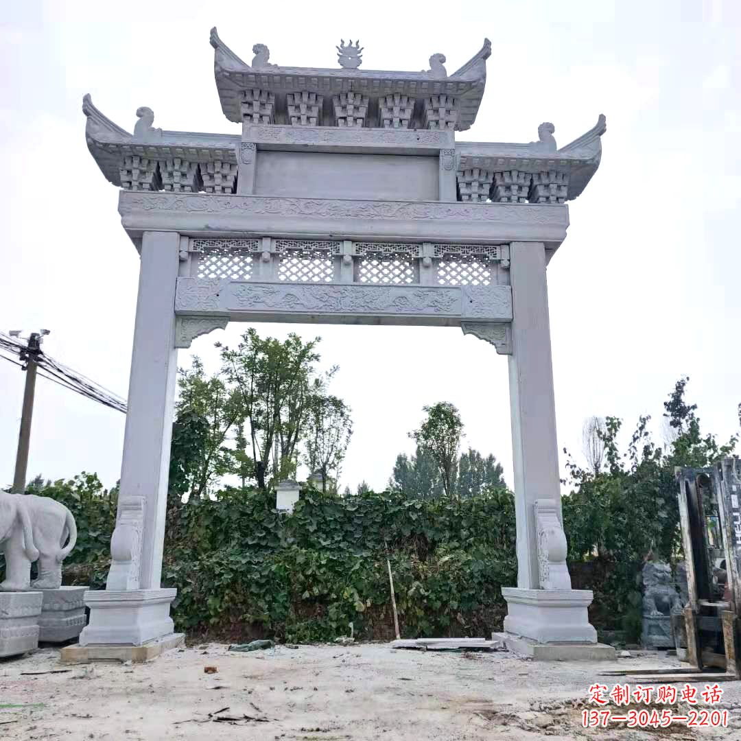 金华汉白玉精致的牌坊雕塑