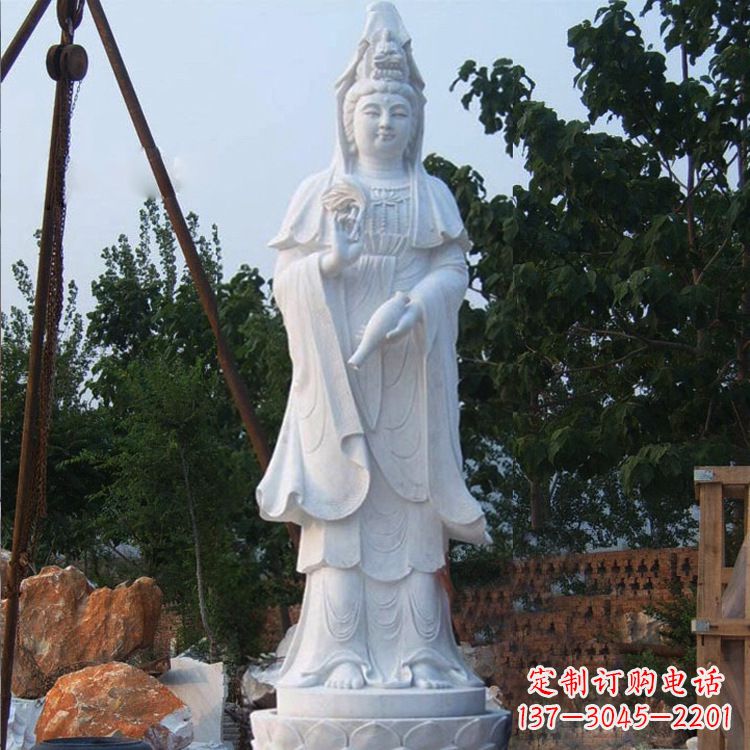 金华汉白玉手工观音石雕