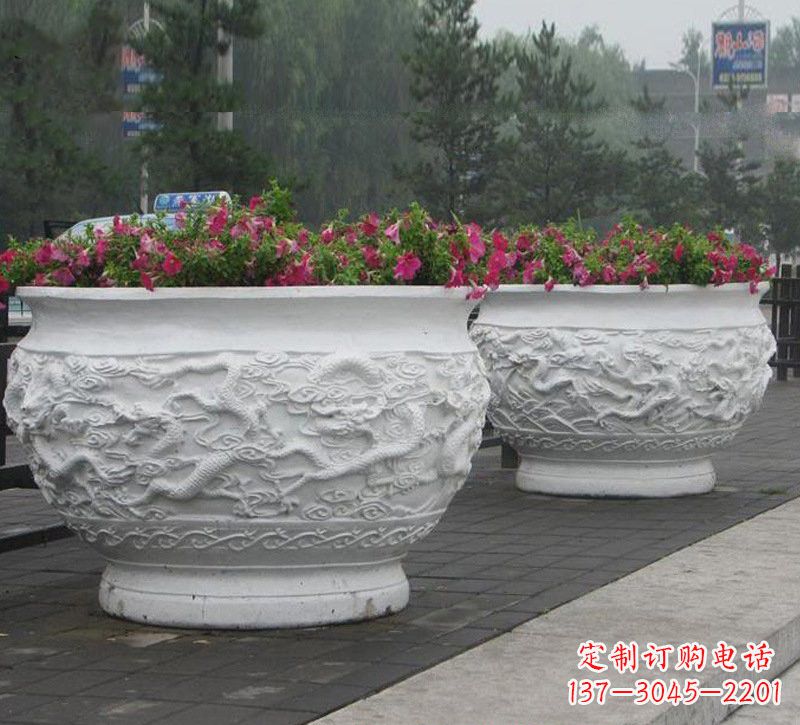 金华汉白玉公园龙浮雕花盆