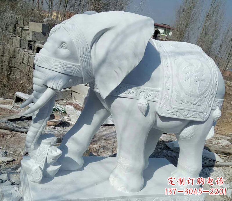 金华汉白玉吉祥门口鼻卷如意大象石雕