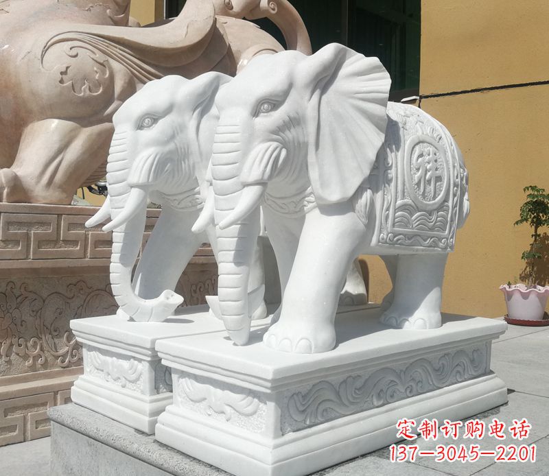 金华汉白玉吉祥如意门口招财大象石雕